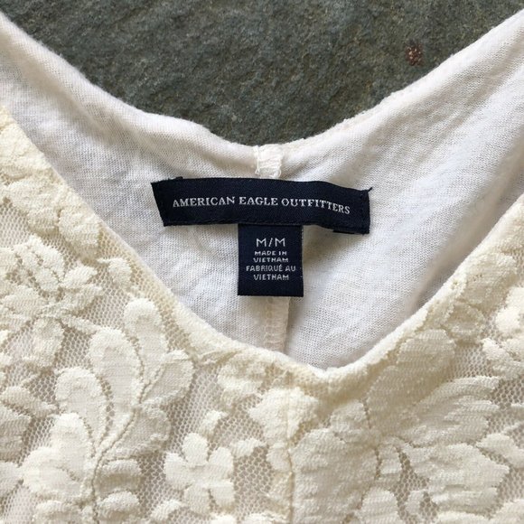 American Eagle Ivory Lace V Neck 3/4 Sleeve Top - Picture 3 of 5